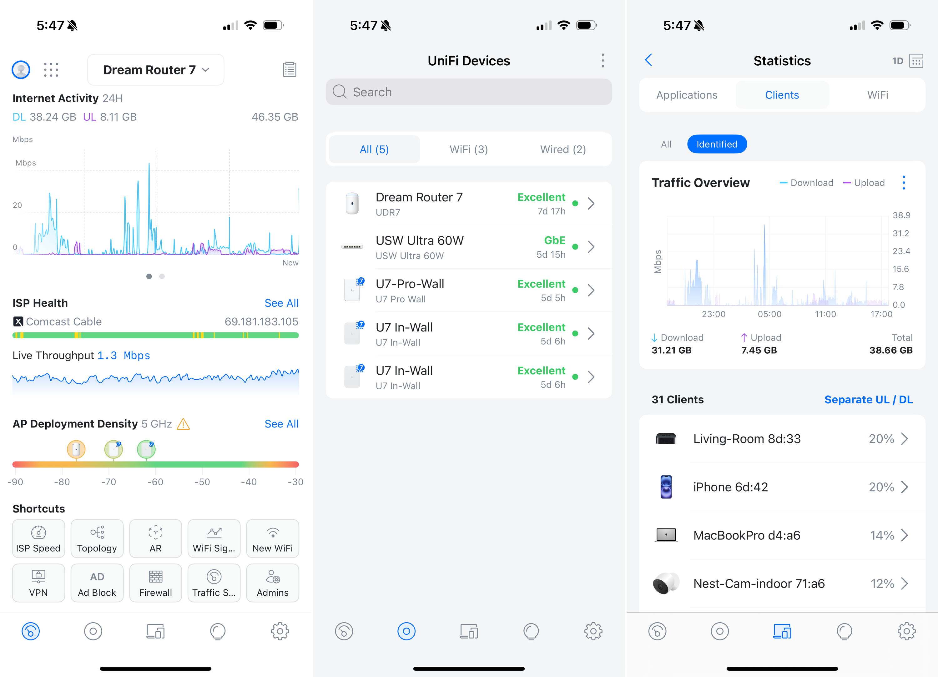 UniFi iOS app screenshots