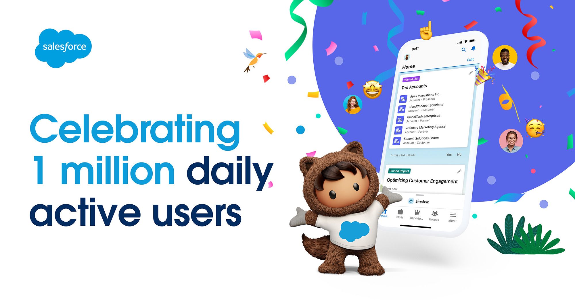 1 million daily active users graphic with a screenshot of the Salesforce Mobile App