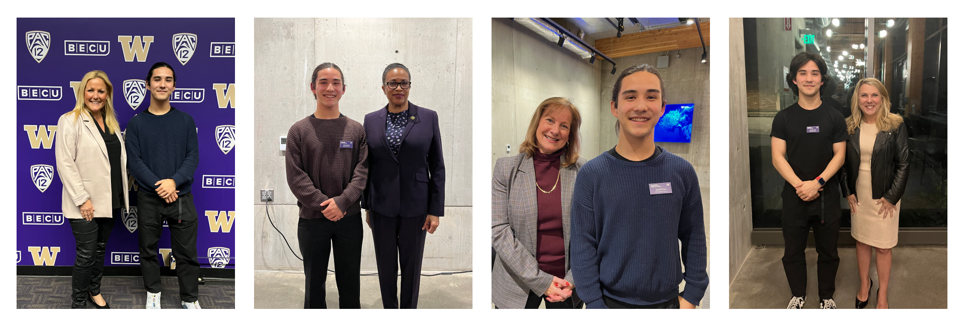 From left to right: Former UW (current USC) Athletic Director Jen Cohen, First Lady of Seattle Joanne Harrel, SVP of Commercial & Business Services at BECU Dana Gray, and Executive Vice President of Advisor Group Erinn Ford.