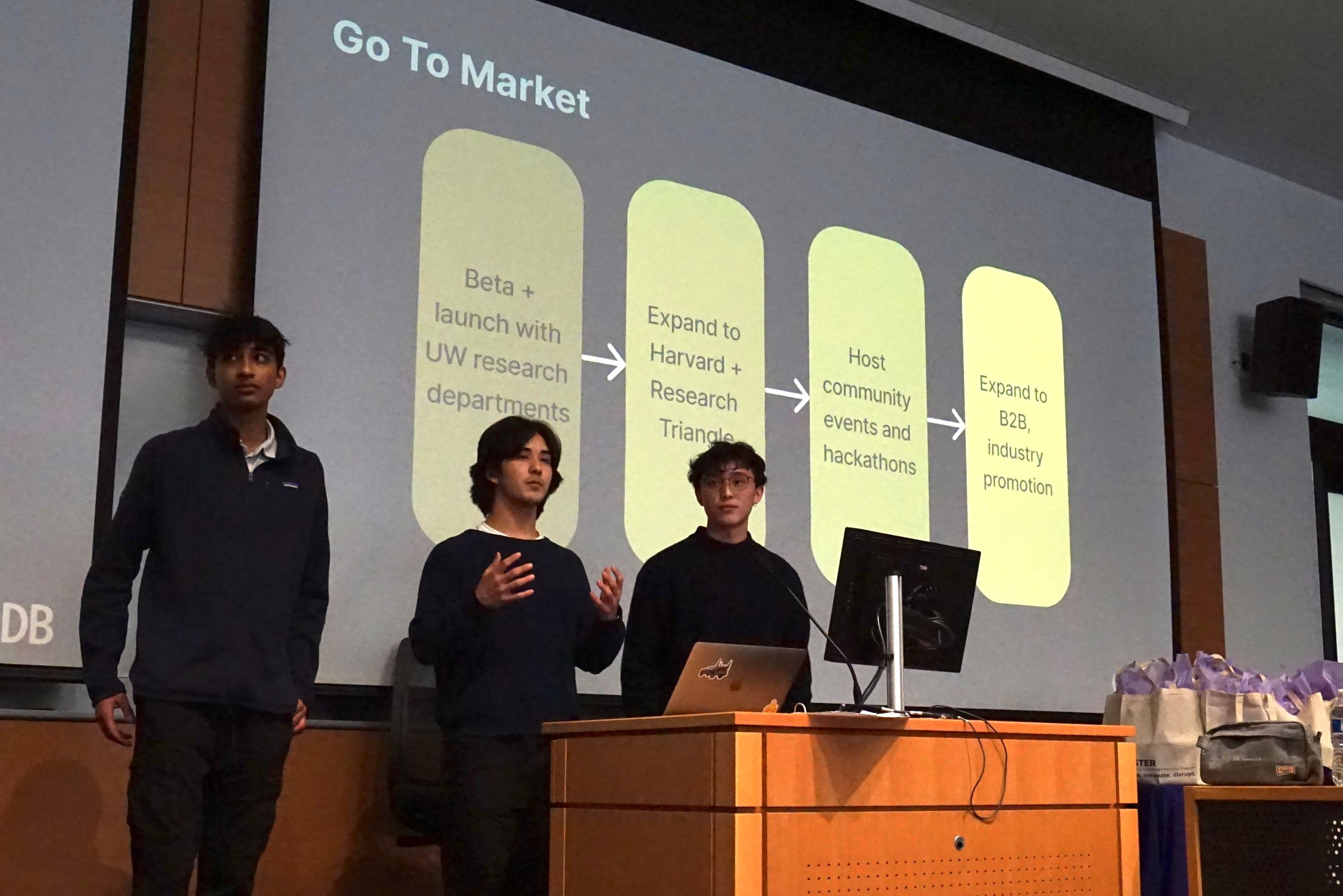 Explaining our go-to-market plan at the startup pitch competition where we had the idea for Odin.