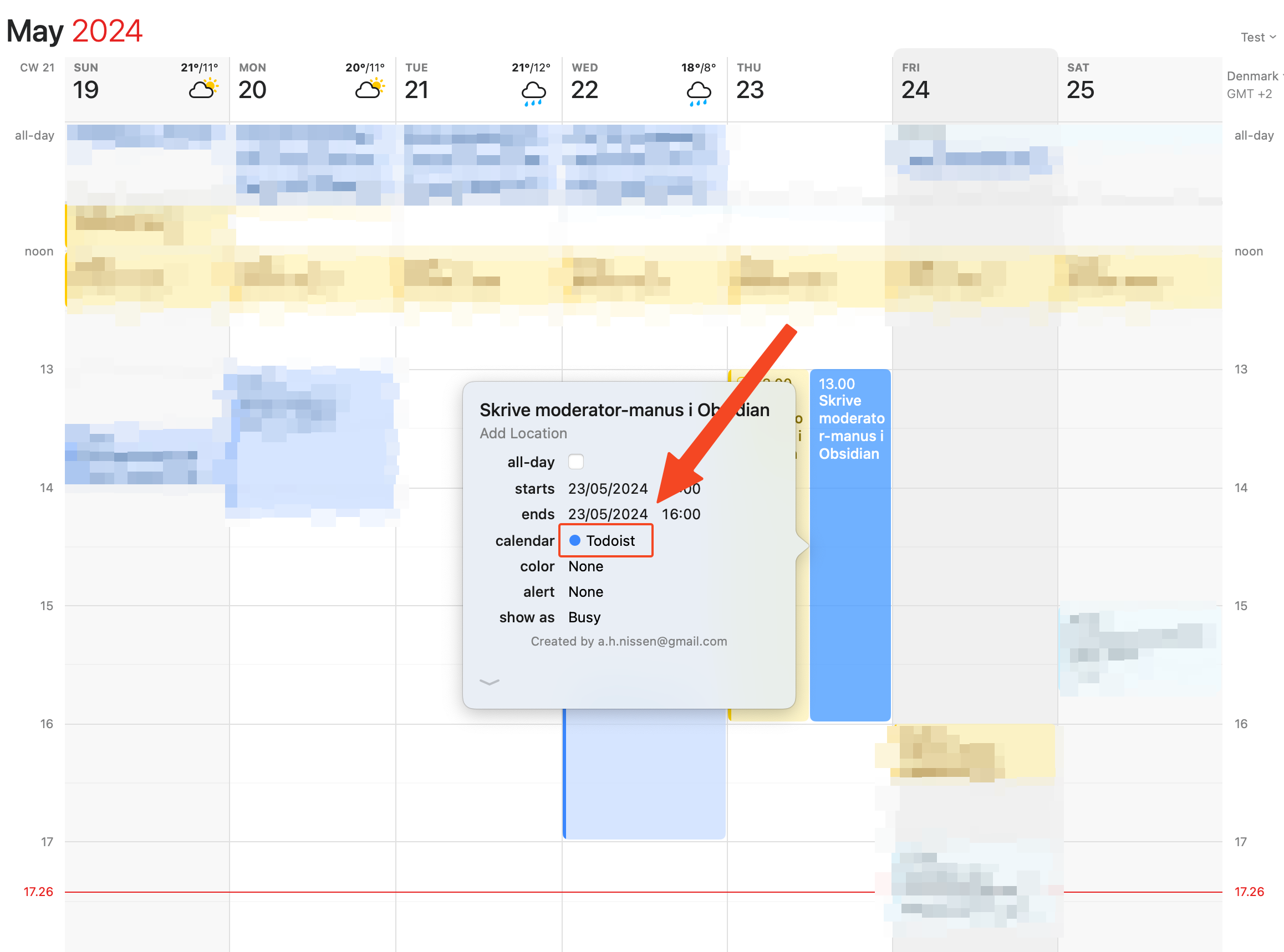 En opgave som kalenderkasse har ingen projekt eller checkbox