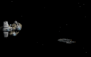 A spaceship on approach towards a mining base built into an asteroid