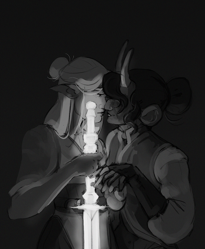 grayscale illustration of the kiss