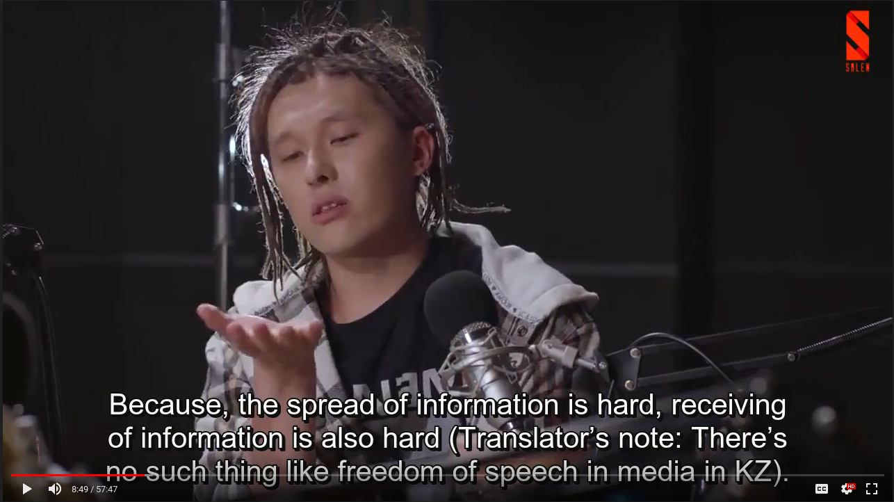 Screenshot of ZaQ saying, “The spread of information is hard,” implied talking about the lack of freedom of speech in Kazakhstan