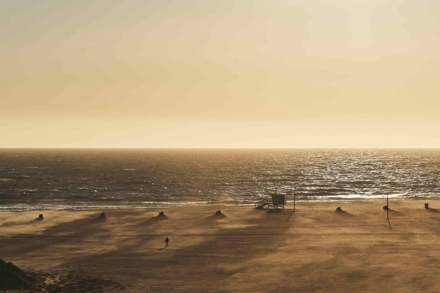 Los Angeles, An unchanging ocean, a barely recognizable beach in Santa Monica.