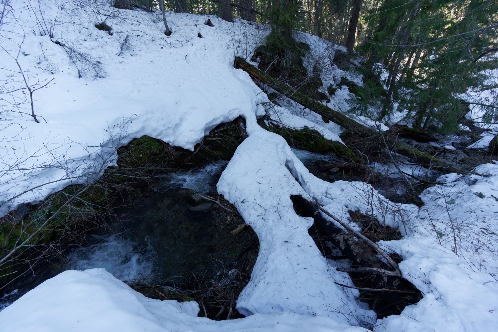 Snow bridge over Howson Creek