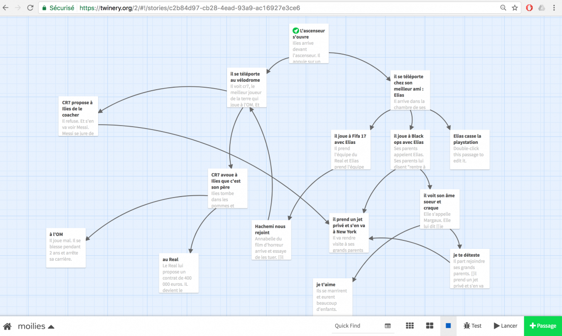 Exemple de chapitres interconnectés dans Twine