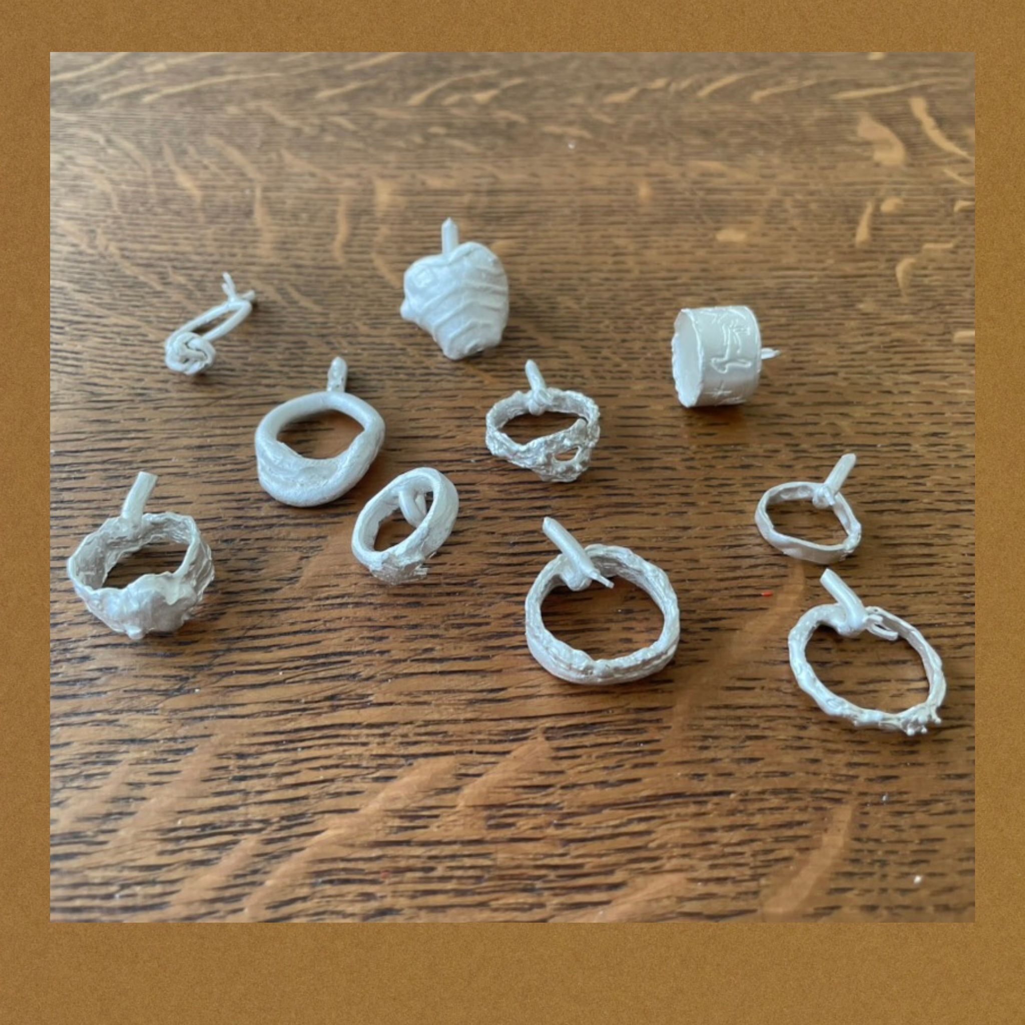 A collection of raw casts, made by four friends during a lost-wax workshop.