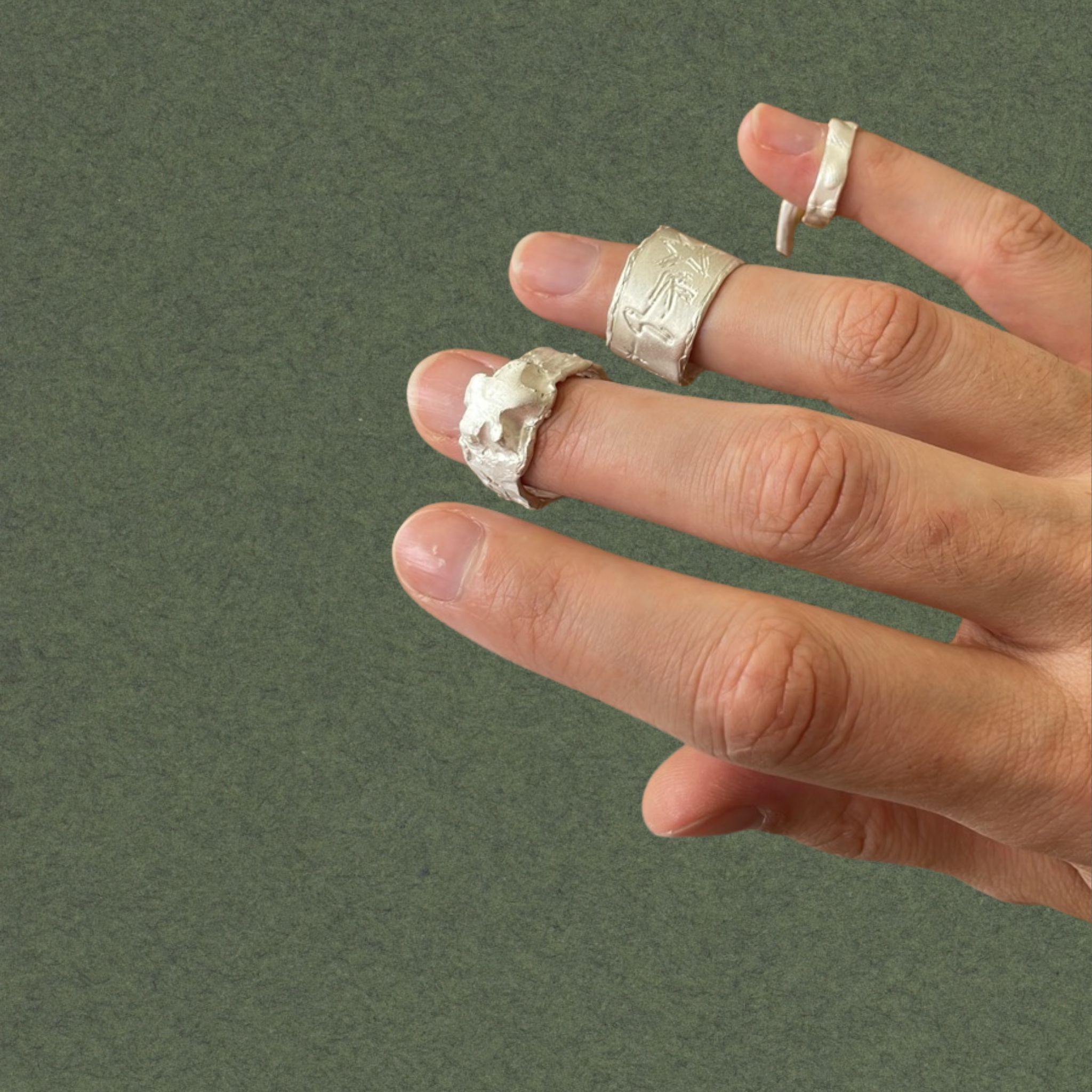 A set of rings made by Anouk during the lost-wax workshop. Raw cast, sprue not removed.