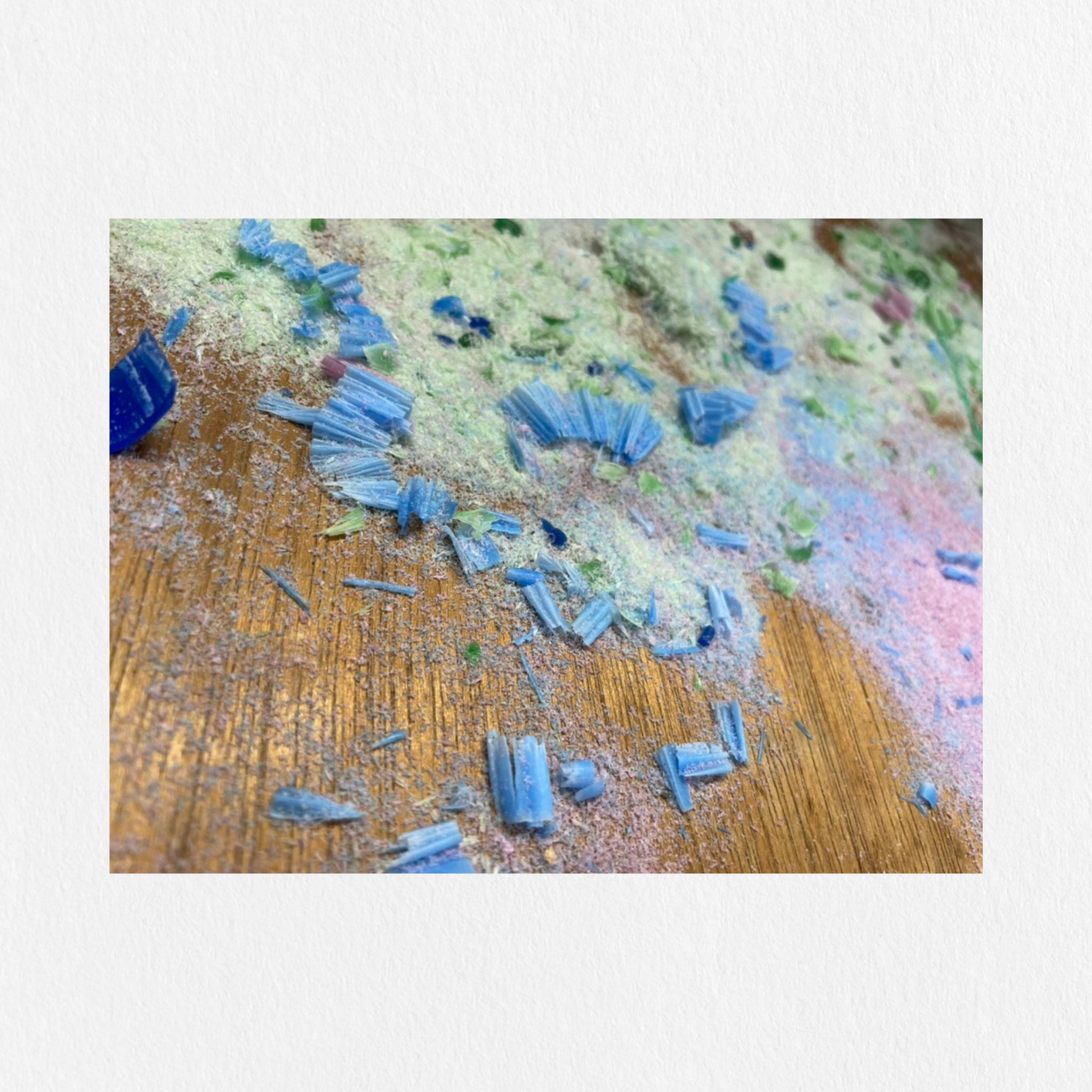 Close-up of wax carving debris.