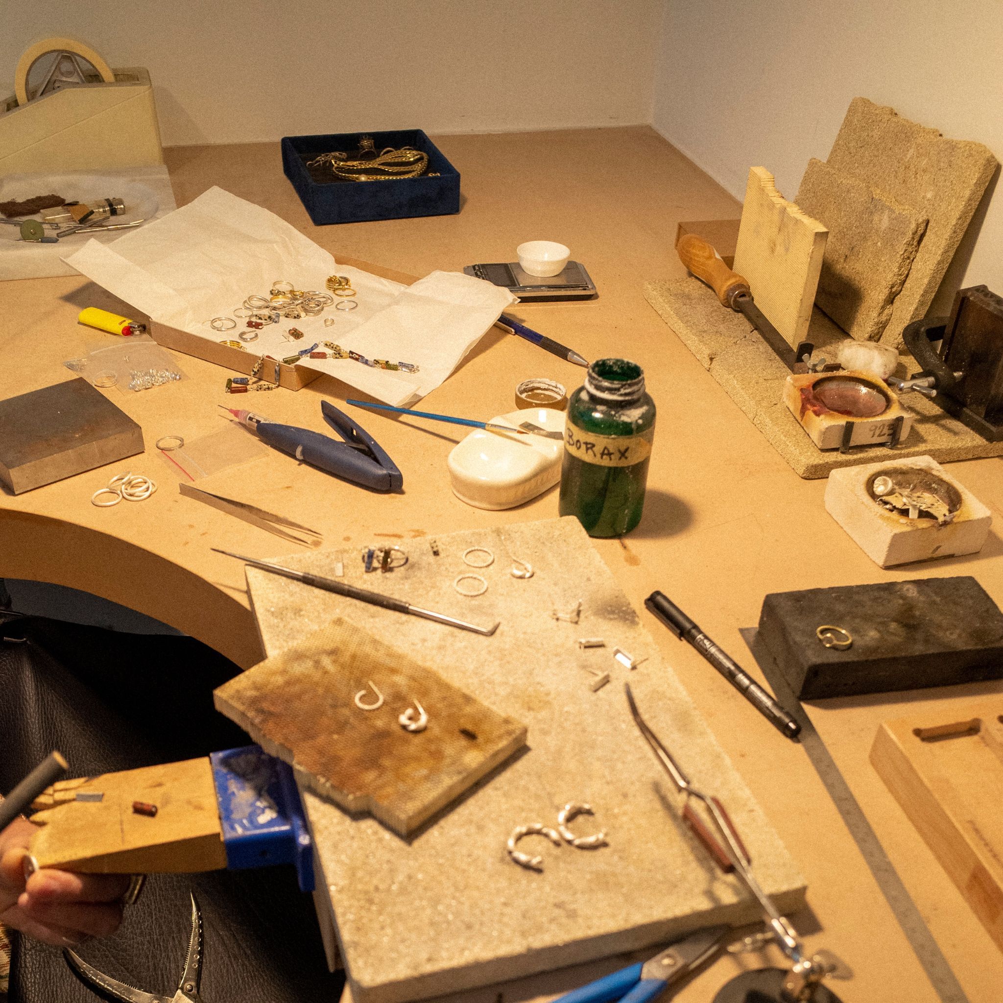 A productive mess at the workbench.