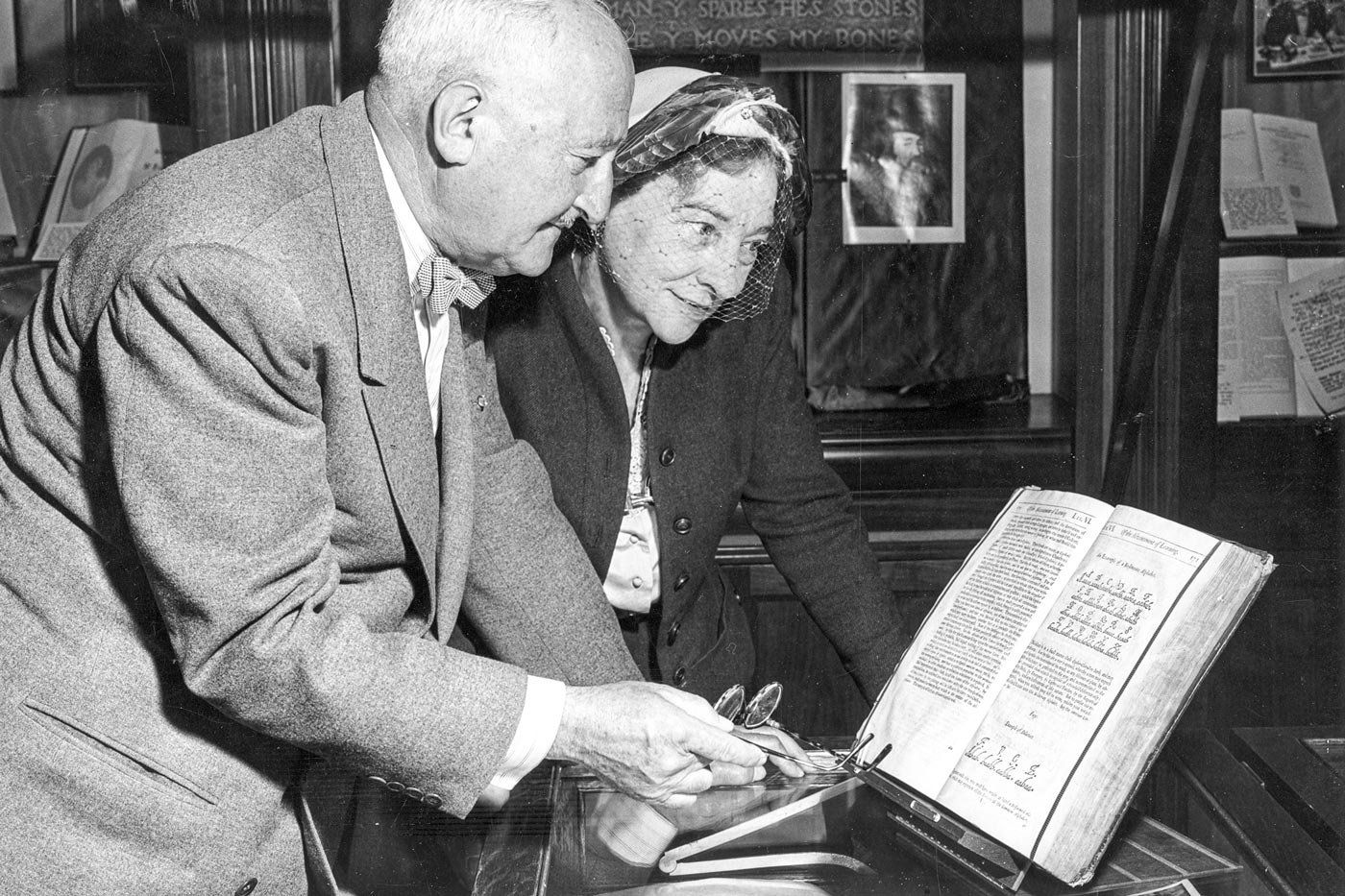 Elizebeth and William Friedman at Peabody Institute Library on tour for their book, “The Shakespearean Ciphers Examined.” 1960. Credit: George C Marshall Foundation Library
