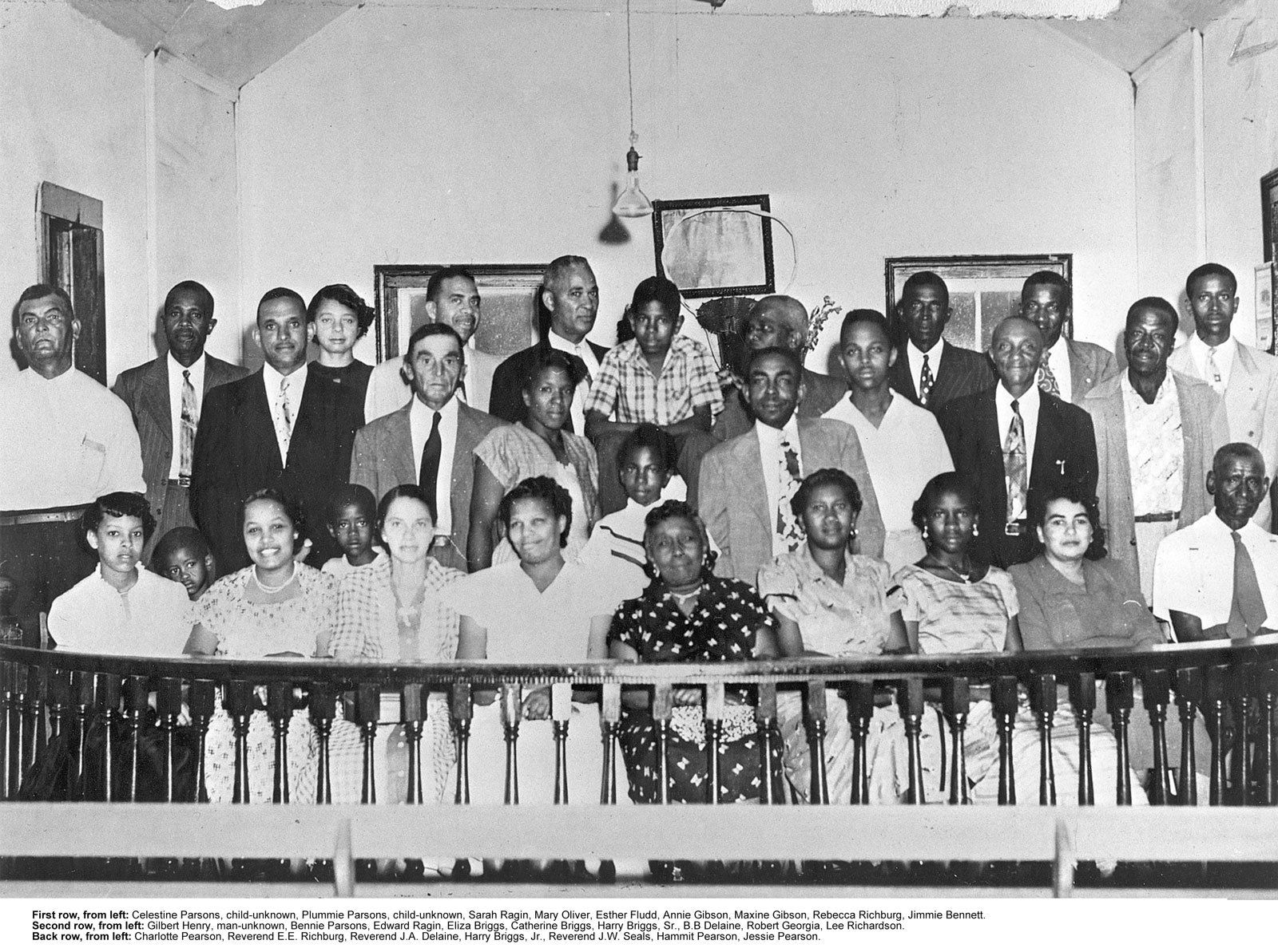 Petitioners in Briggs v. Elliott pose for a group picture at Liberty Hill AME in Summerton, ca. 1951. Credit: Cecil Williams