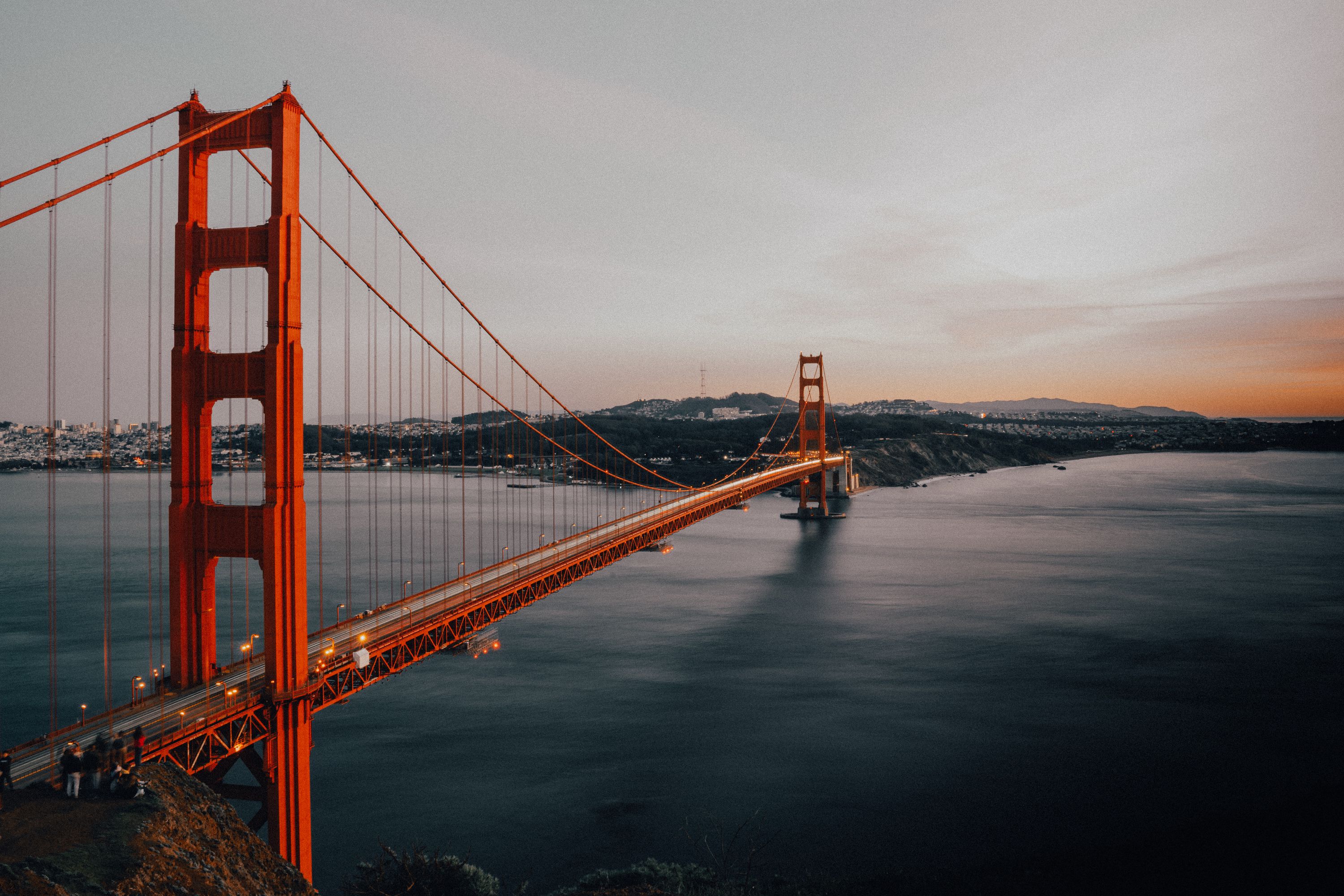 The Golden Gate bridge at sunset