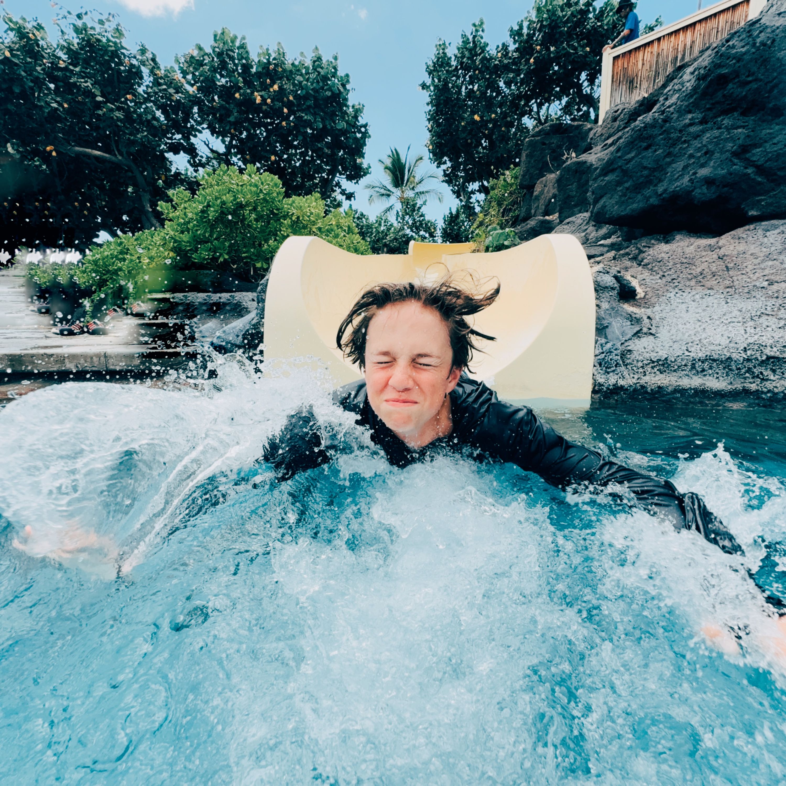 Flying down the water slide in Hawaii