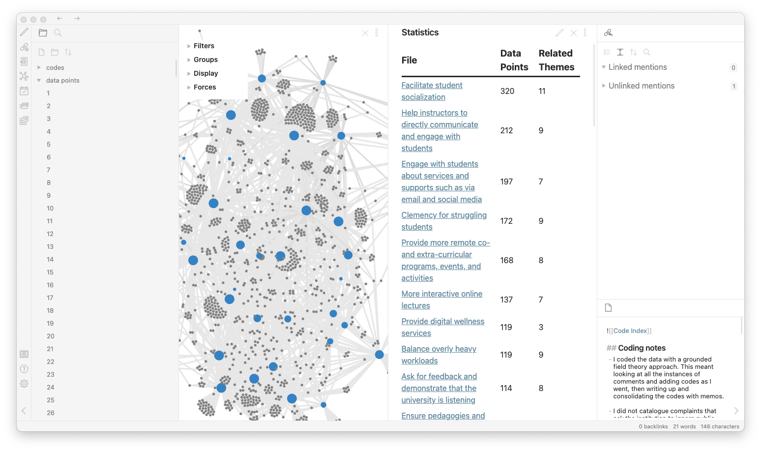 Qualitative data analysis using Obsidian