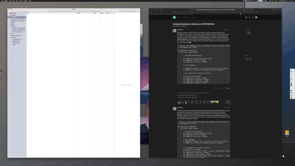A video demonstrating showing the speed of importing in Zotero vs. Bookends.
