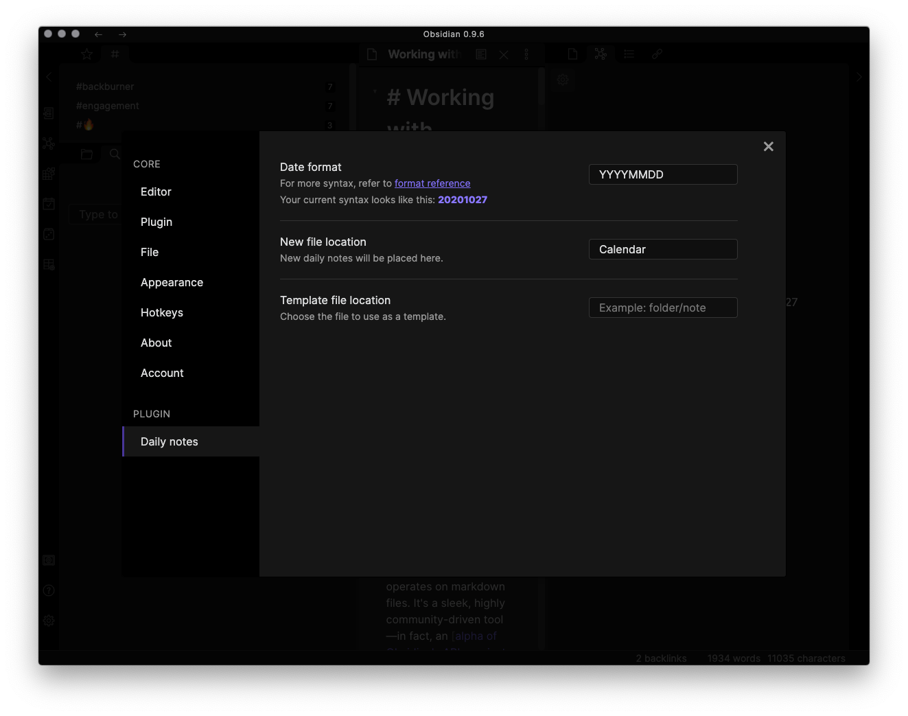 What your Obsidian Daily Notes settings should look like