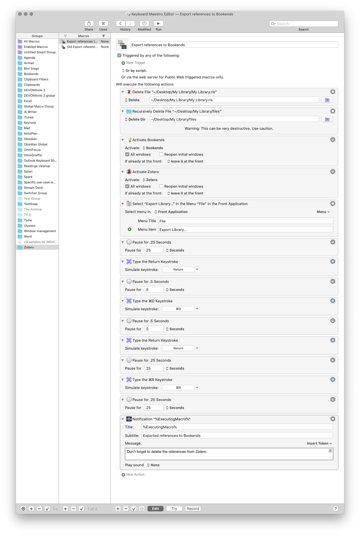 A screenshot of the Keyboard Maestro macro
