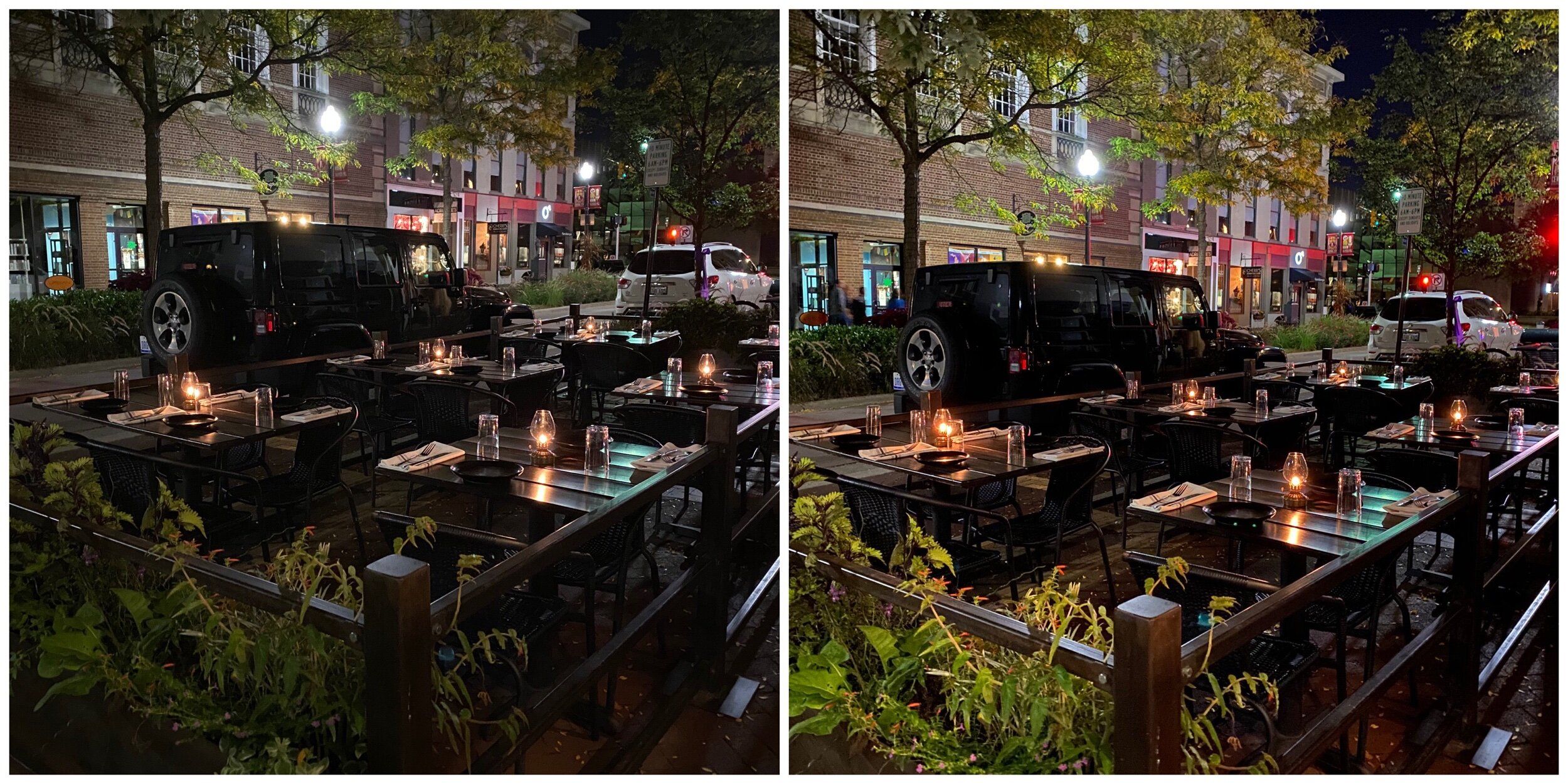 Regular exposure (left) vs Dark Mode (right)