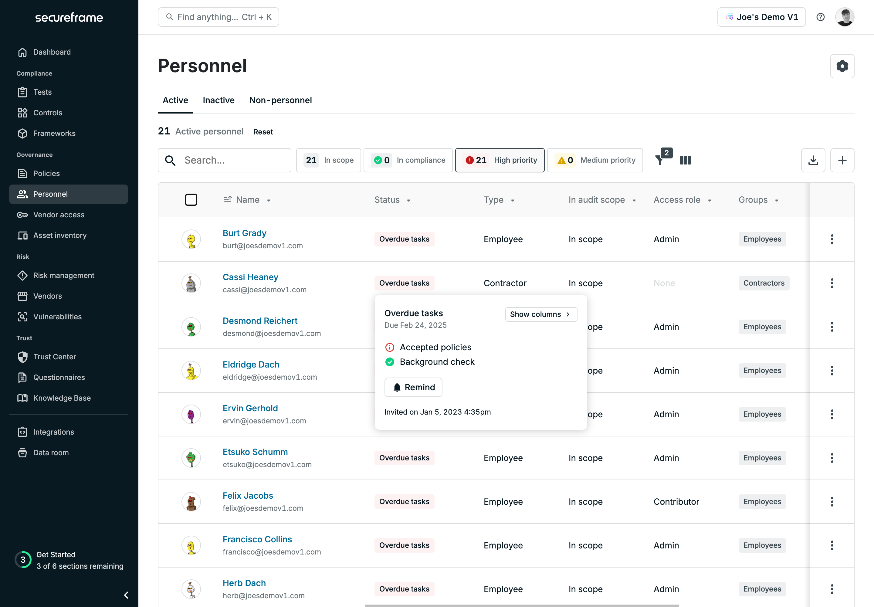 Screenshot of a personnel table.