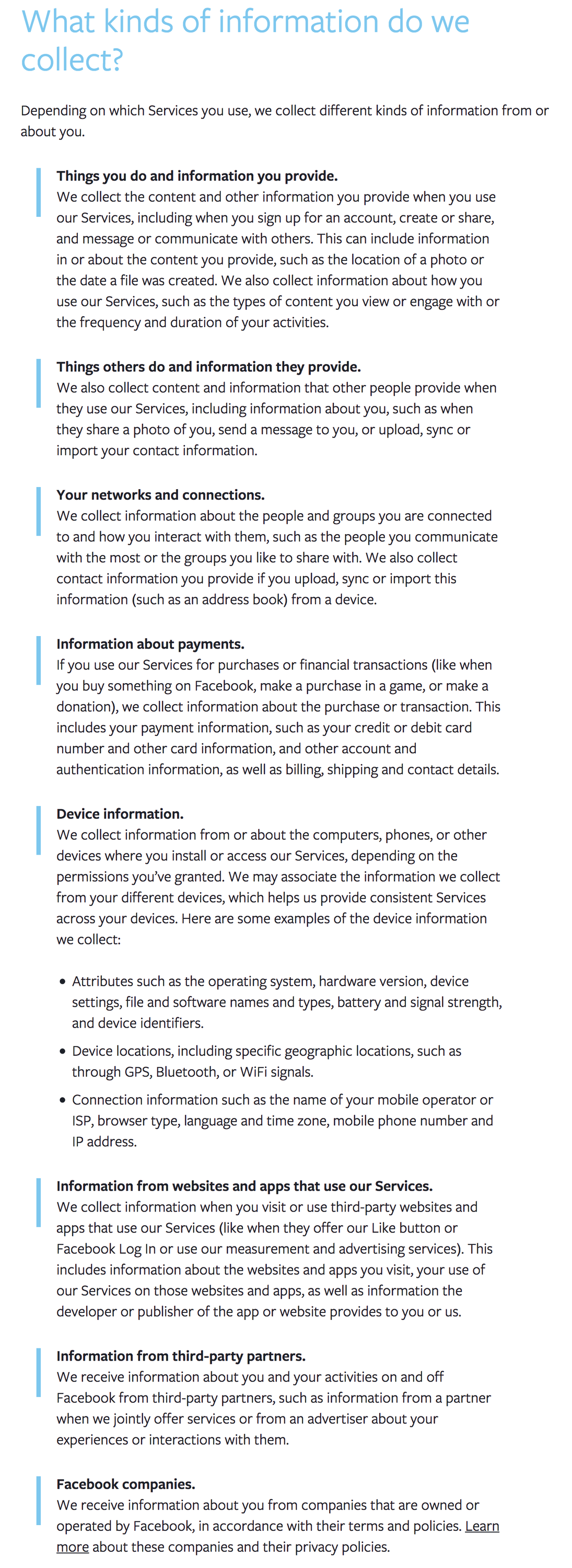 facebook data collection policy