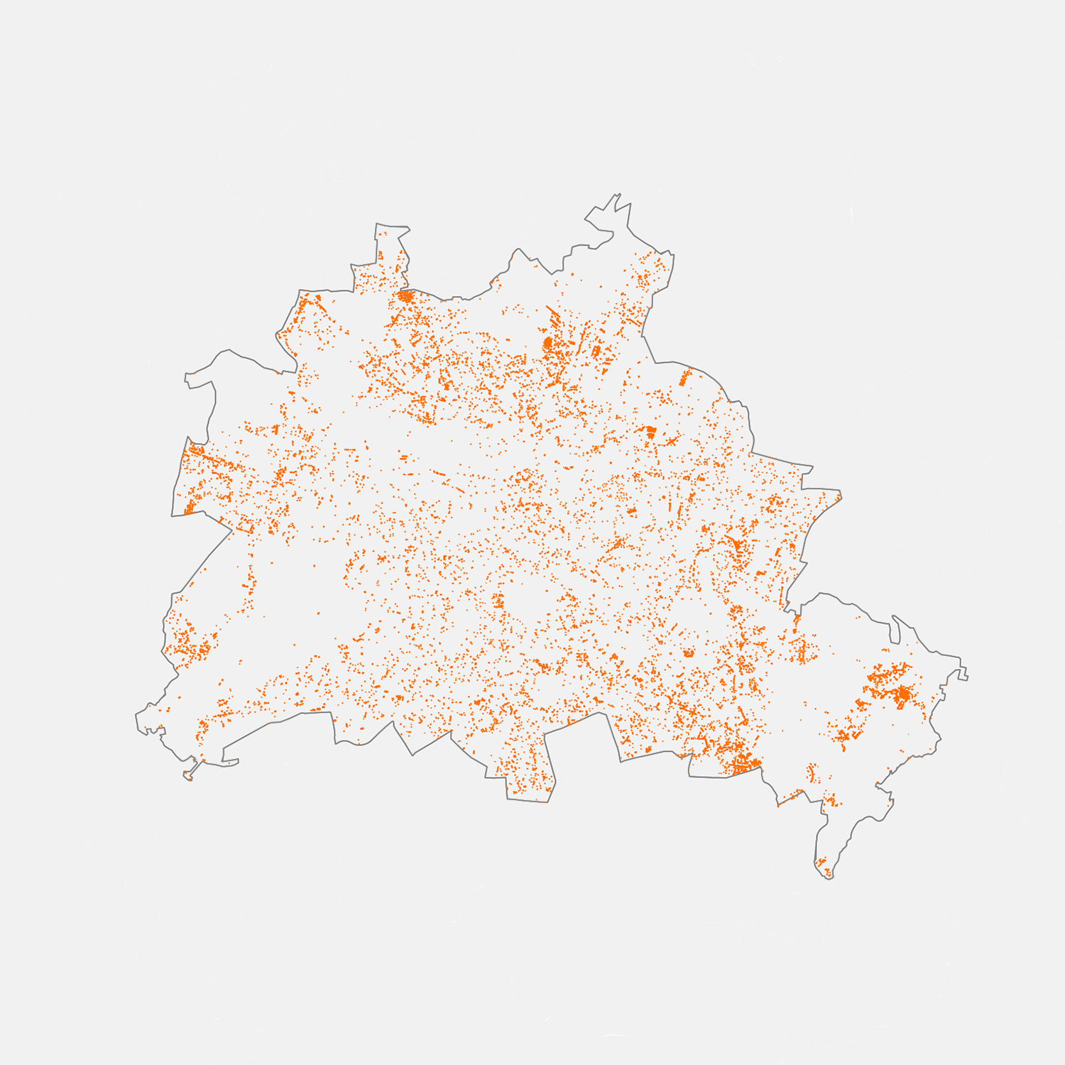 Marked in orange: Small remaining plots of land with a size between 20 and 70 square meters in the state of Berlin