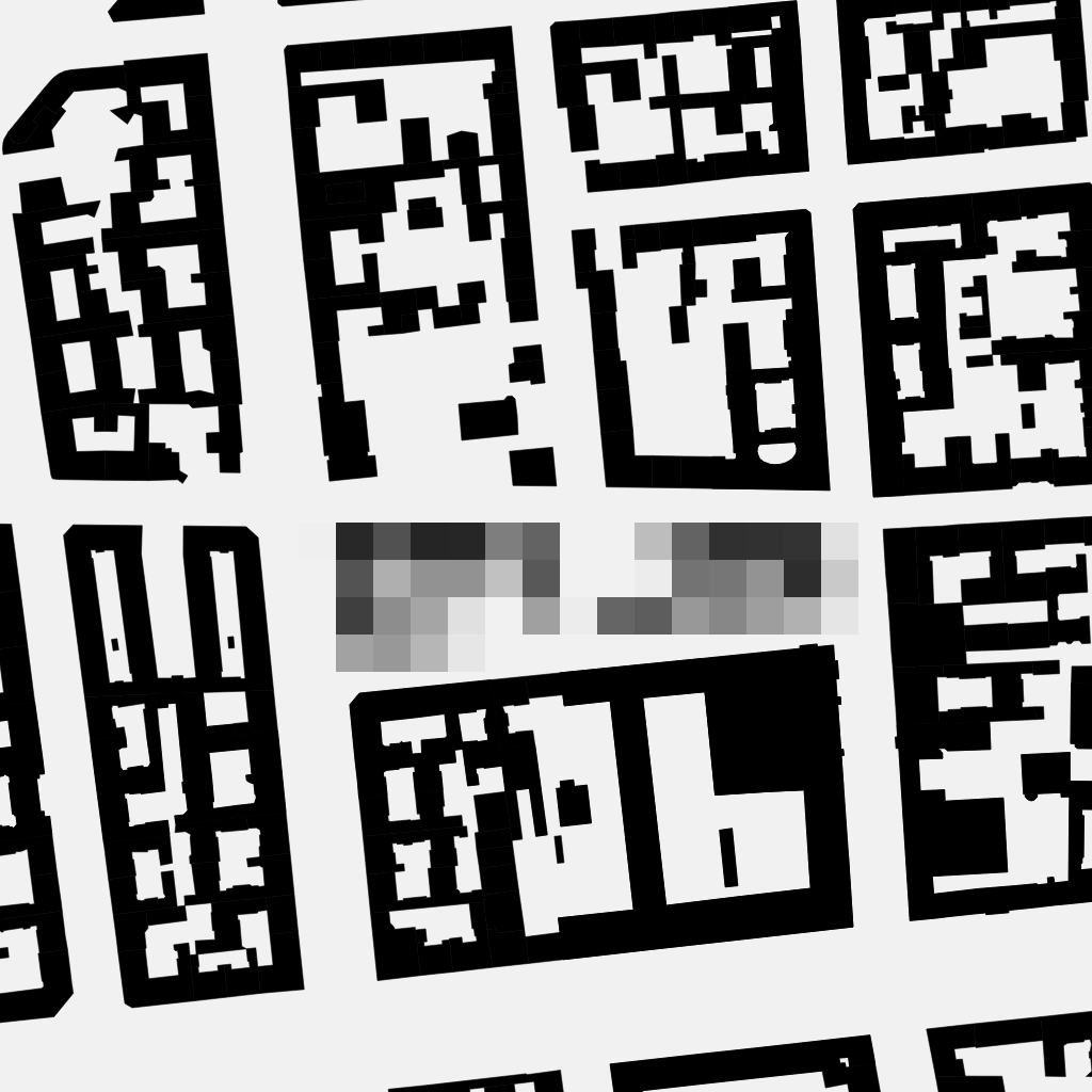 “Produce 20 different urban design iterations as perimeter block developments, tailored for the selected portion of the plan” Excerpt of a figure-ground diagram utilised for training purposes, taken from Berlin. The selected area was deliberately chosen to represent the broadest possible range of different building types.