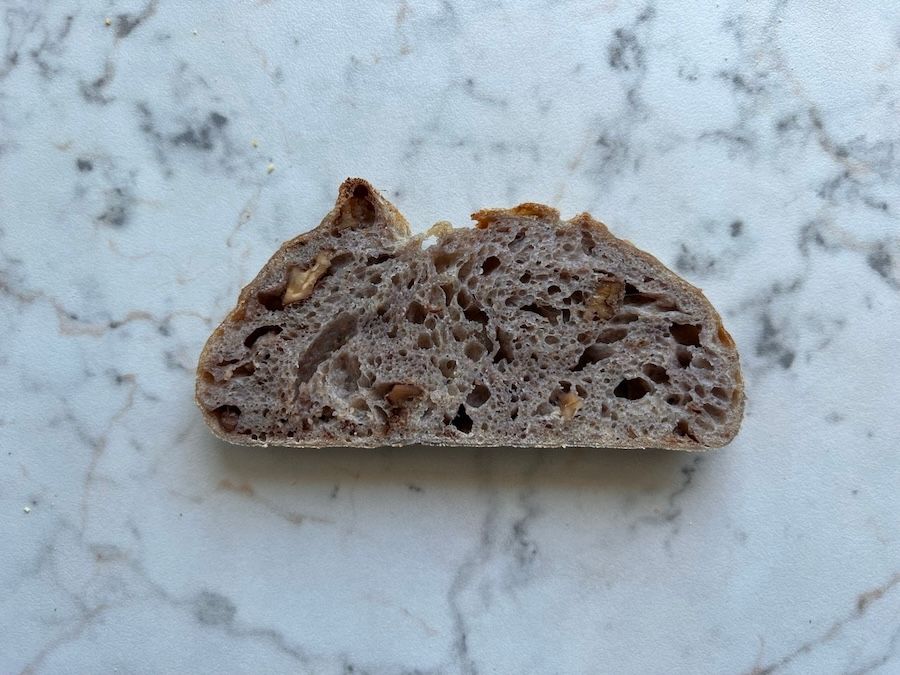 Emmer, walnut and polenta loaf - crumb