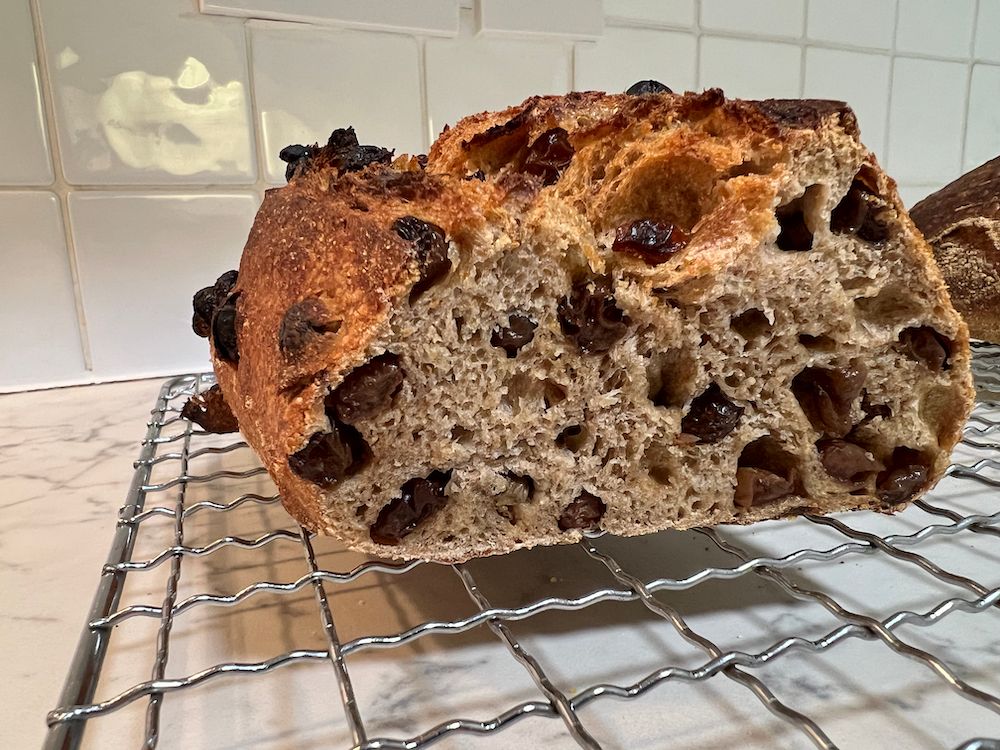 Slightly tighter crumb due to lower hydration. Also I didn’t wait until it was properly cooled before slicing!
