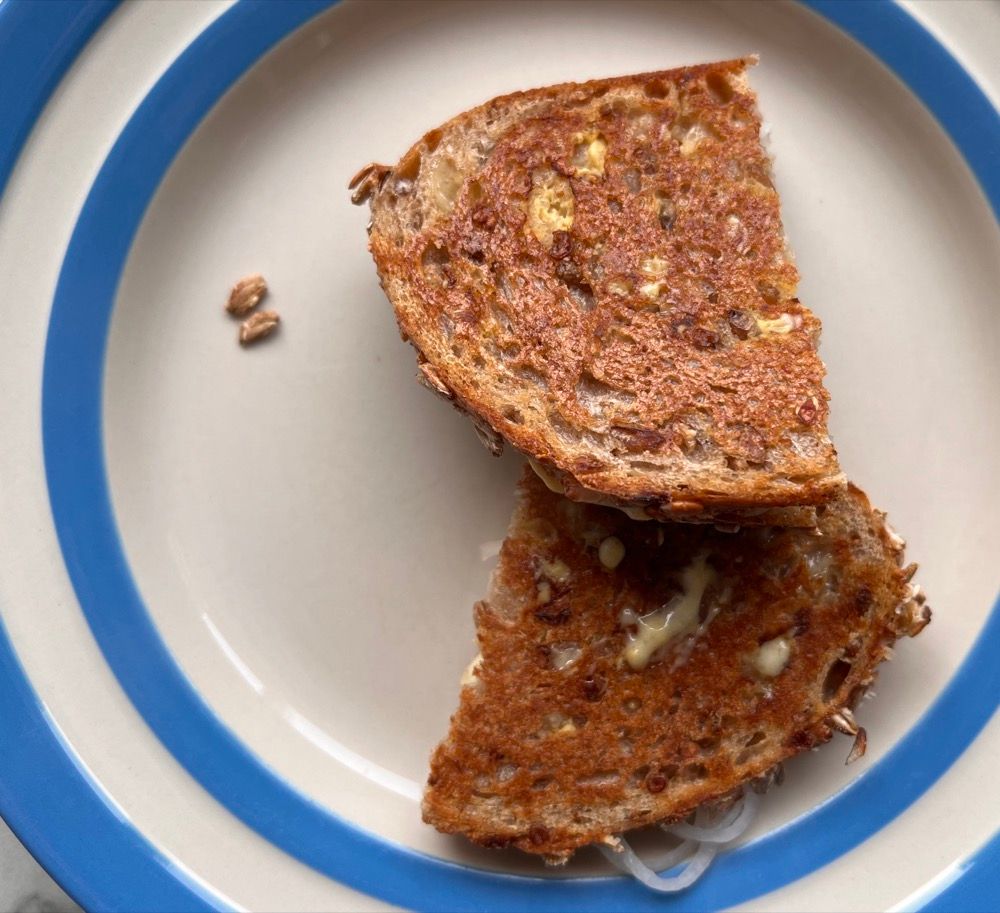 smoked sprouted rye cheese and red onion toastie