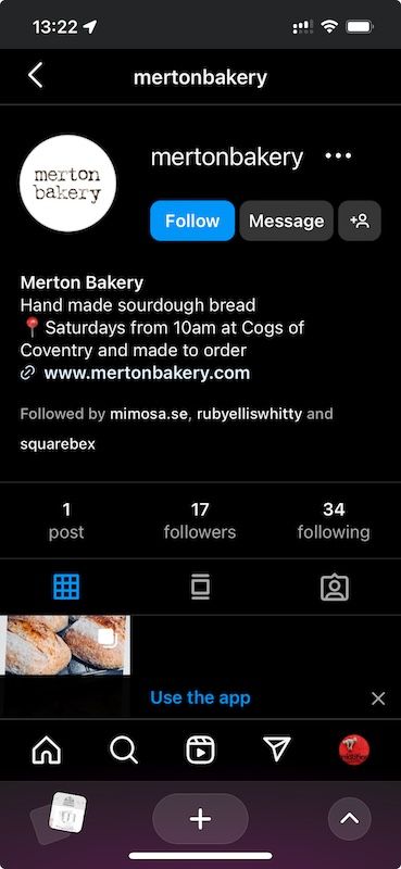 screenshot of Merton Bakery instagram feed