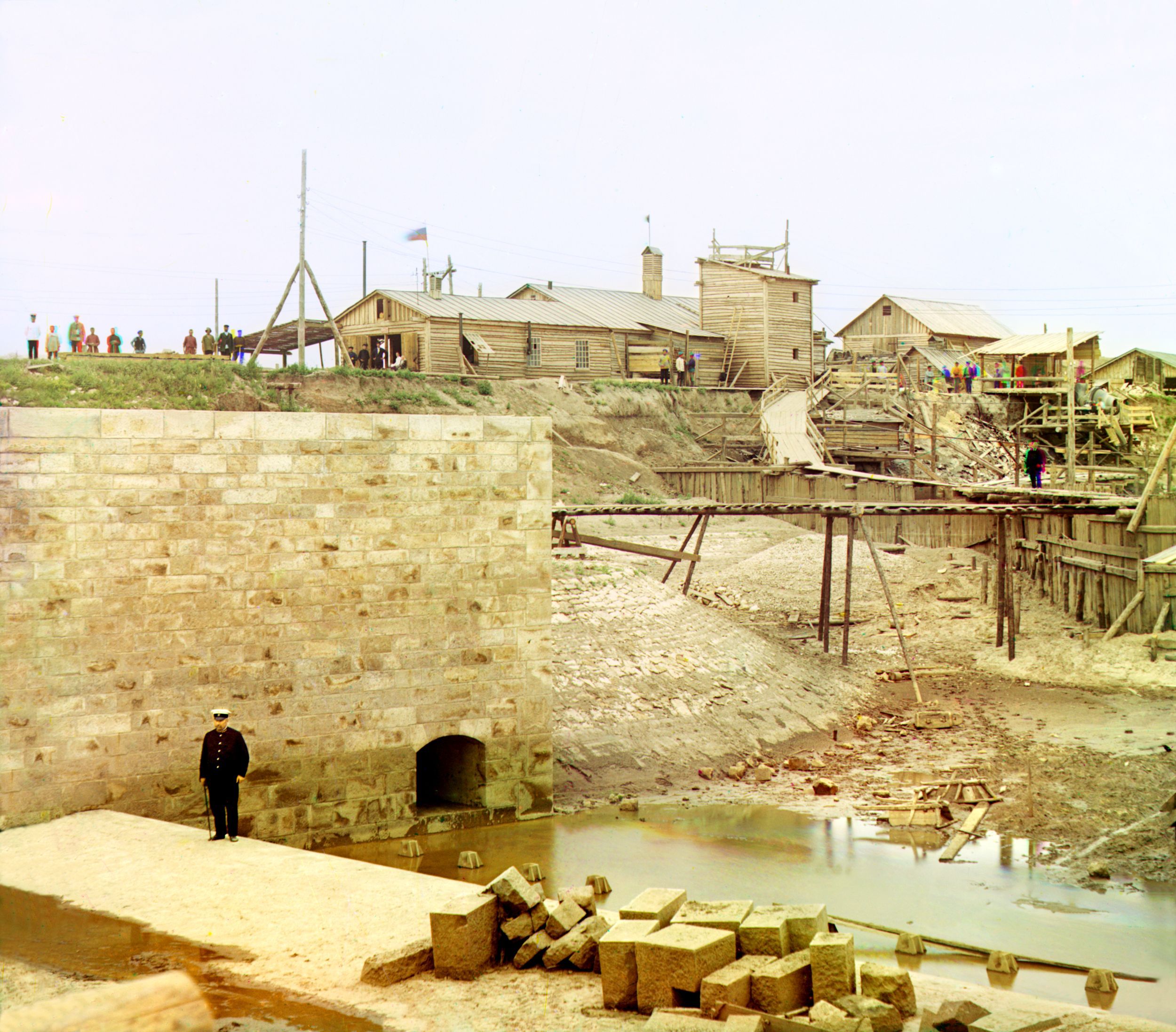 Dam’s slender abutment and part of the finished sill.