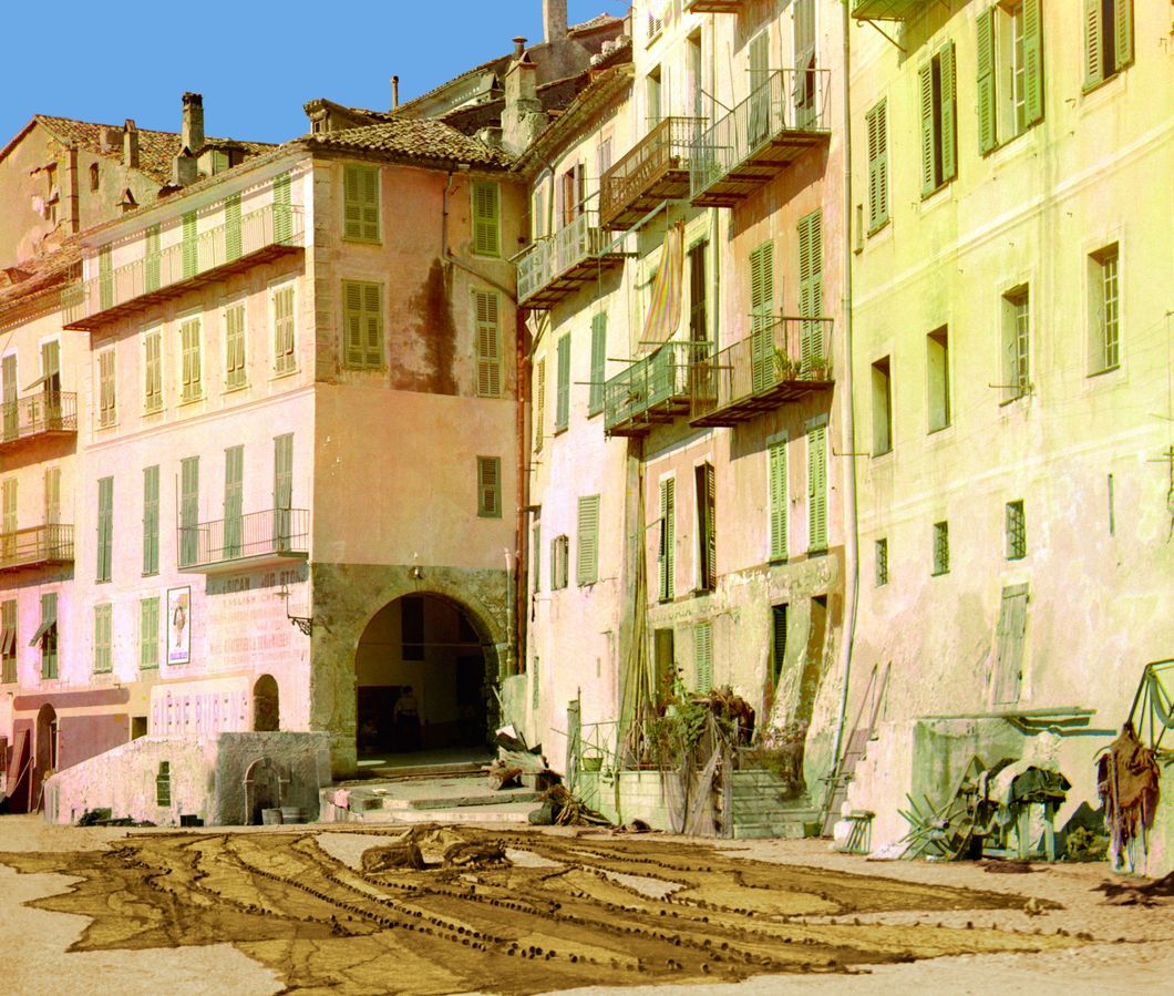 Material on street in front of entranceway to building