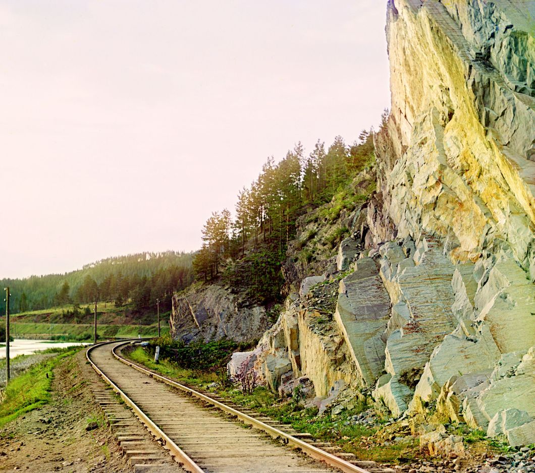 Rocks at the railway crossing near Yurezanskii Zavod settlement