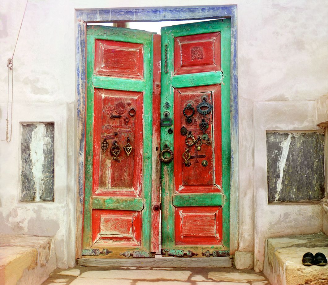 Entrance gates into tsar's tomb. Bogoeddin. Bukhara