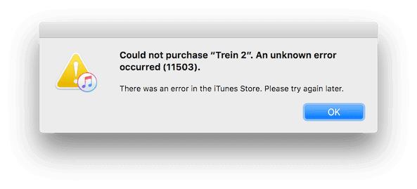 Could not purchase “xxx”. An unknown error occurred (11503).