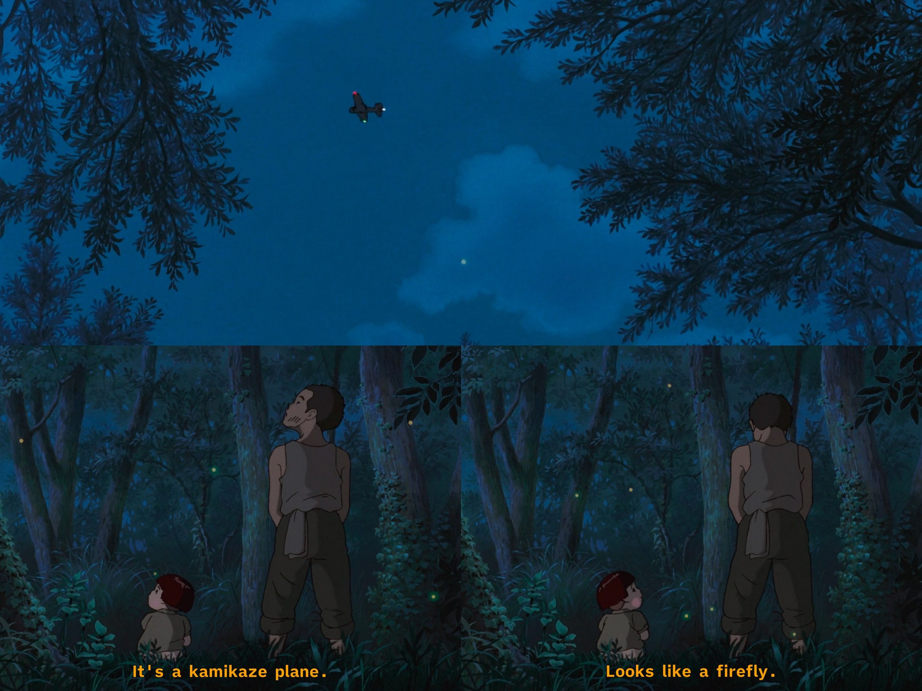 Screenshots from the Studio Ghibli film Grave of the Fireflies, 1988.