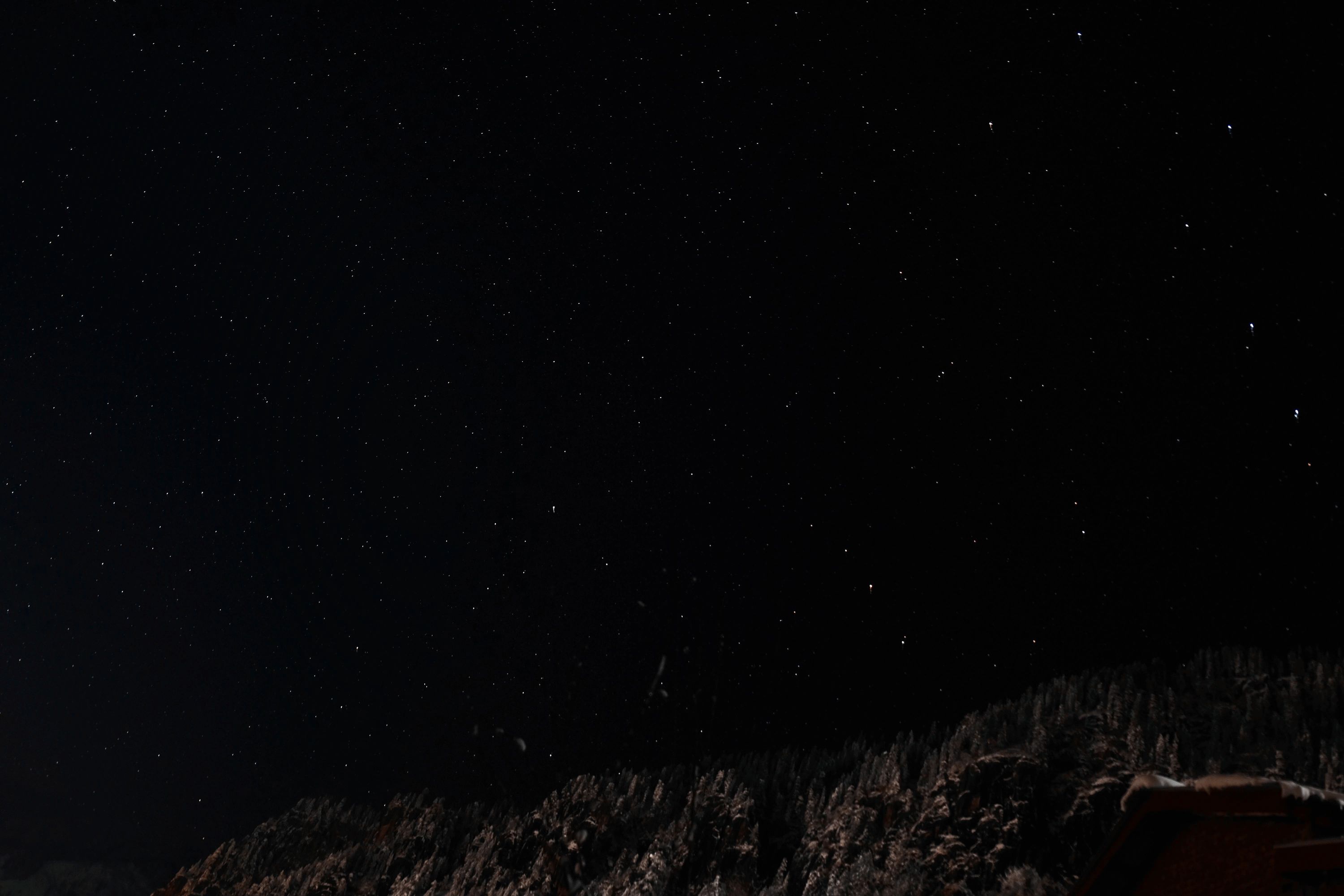 Starry night after snow. Vashisht, Himachal Pradesh, India. February 2022.