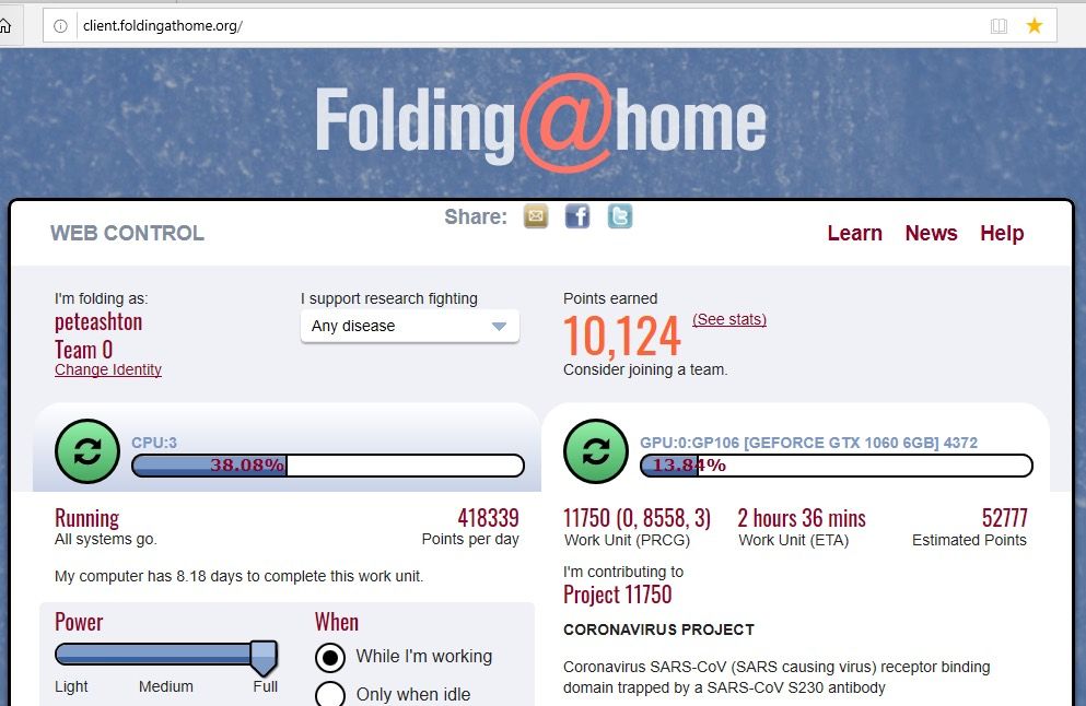 screenshot of the Folding@Home interface