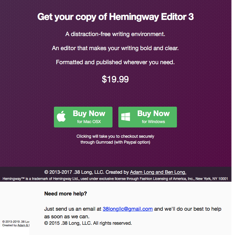 Out of date copyrights from Hemingway App’s website