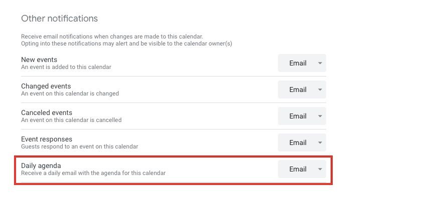 Google calendar setting