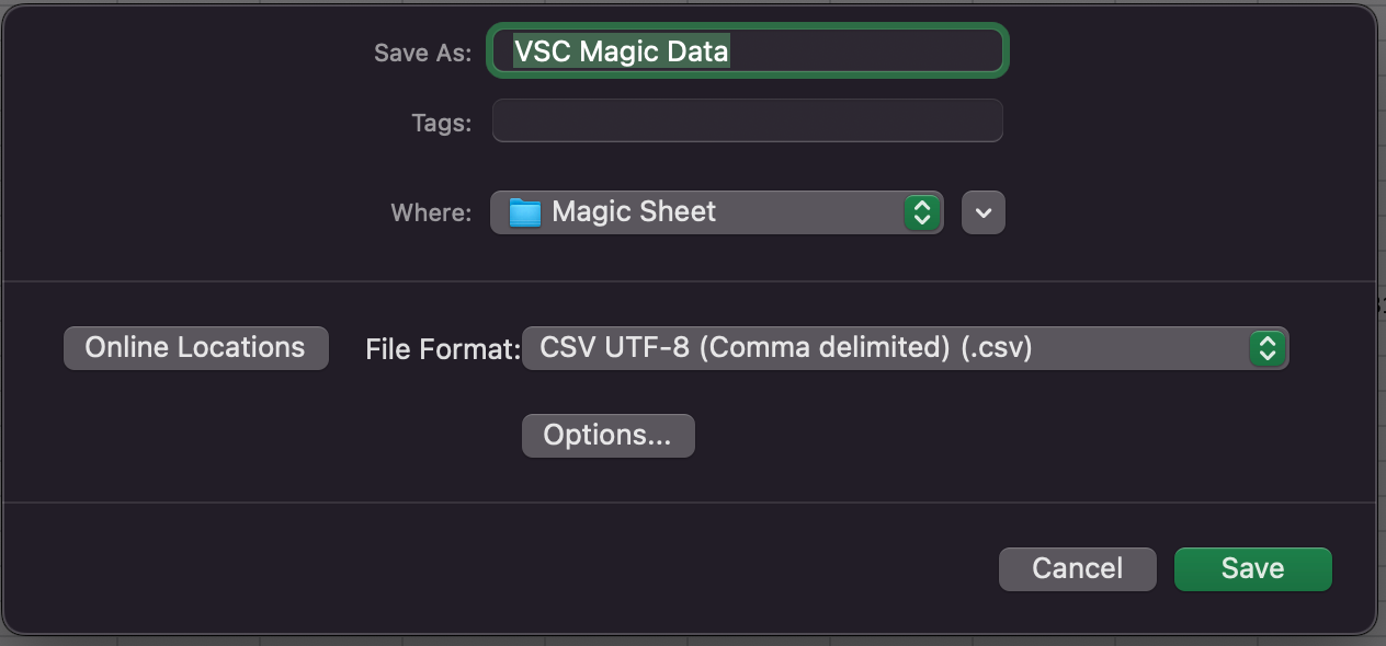 Excel CSV UTF-8 export window