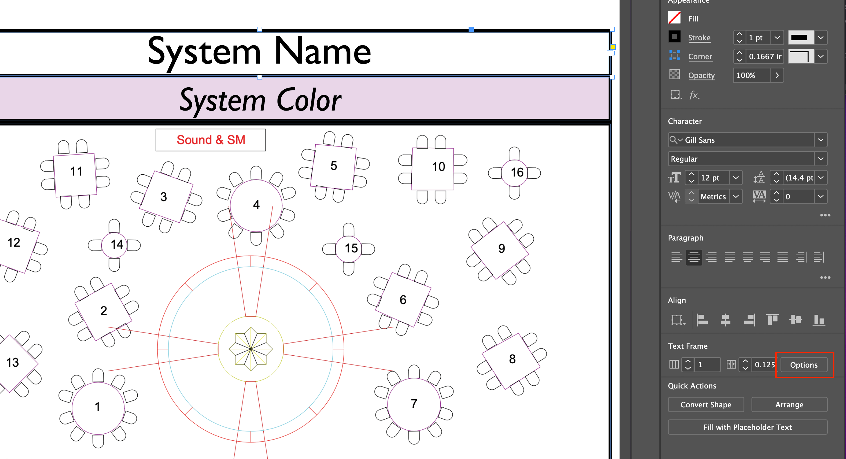 Text frame options button