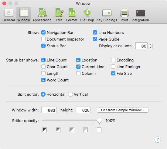 CotEditor Window Preferences