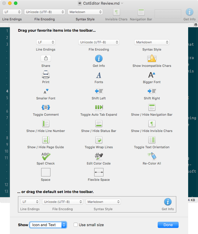 CotEditor Toolbar