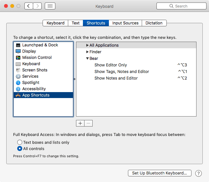 Bear Change Keyboard Commands