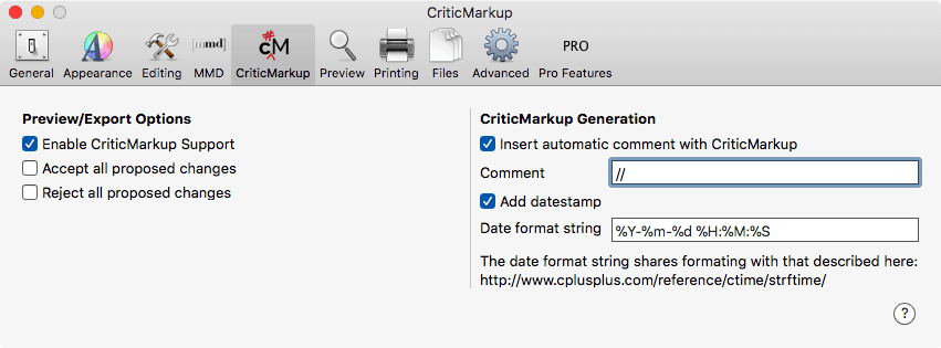 CriticMarkup Support