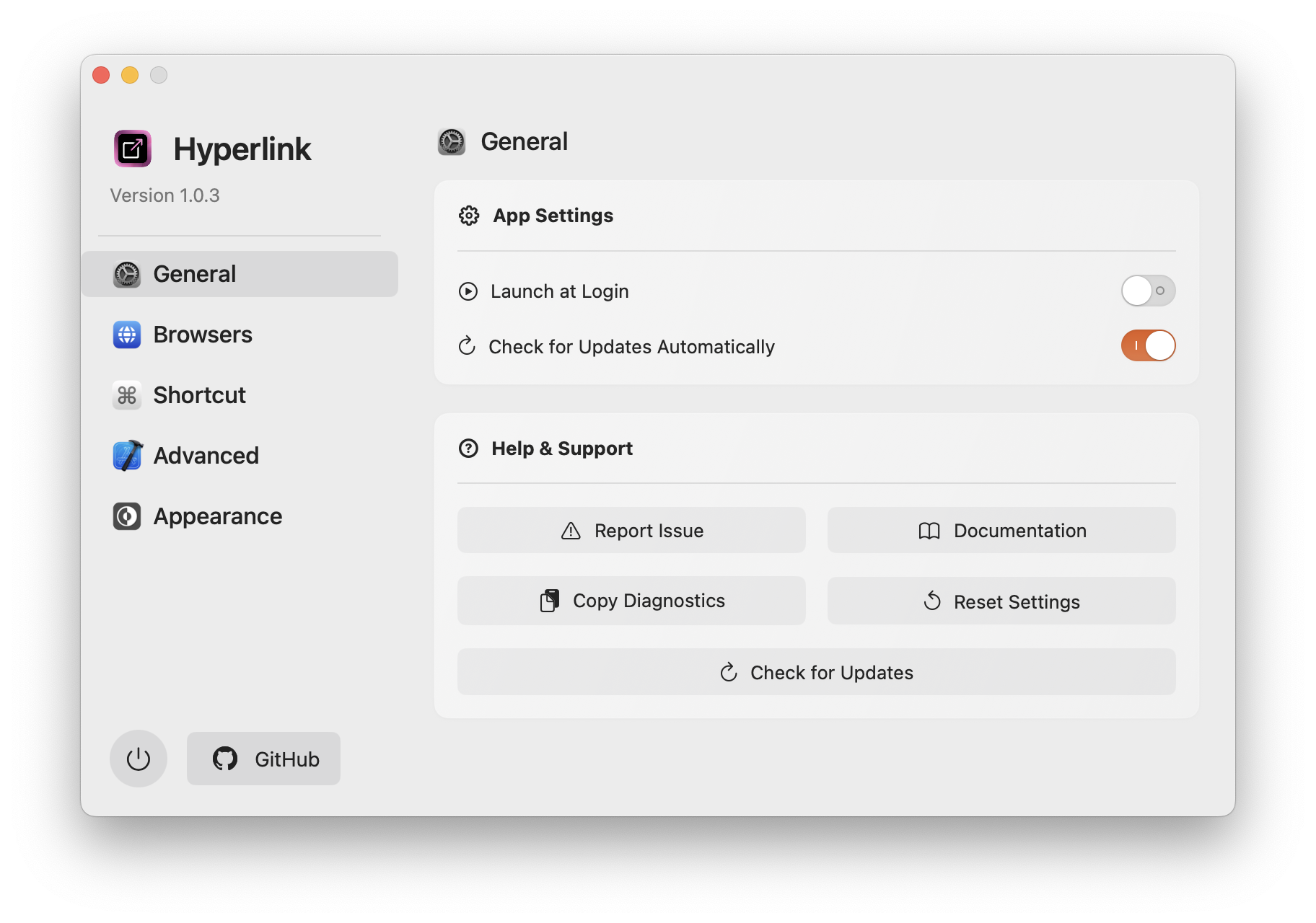 Hyperlink preferences