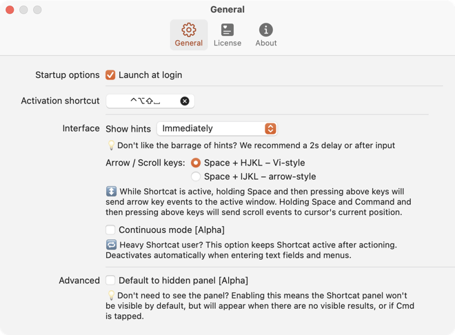 shortcat preferences